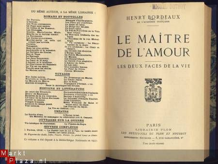 HENRY BORDEAUX**LE MAITRE DE L'AMOUR**1937**PLON - 1