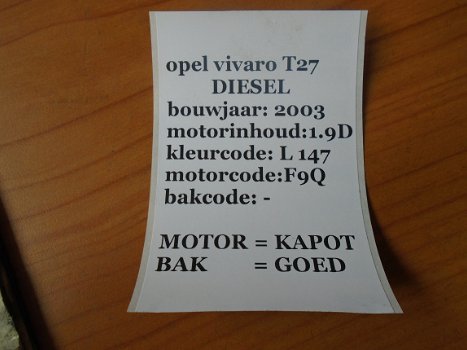 Opel Vivaro 1.9 DI (F7) 2003 Onderdelen en Plaatwerk L147 - 5