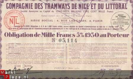 CIE DES TRAMWAYS DE NICE ET DU LITTORAL**1929**Me DUFOUR** - 1