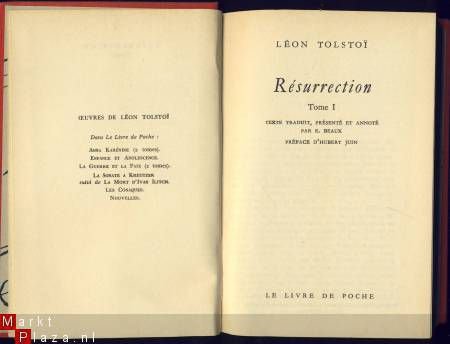 LEON TOLSTOÏ **RESURRECTION** TOME I**RELIURE TOILE ROUGE DO - 2