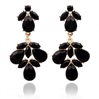 statement earrings prachtige oorbellen zwart facet stenen met goud stekertjes 1001oorbellen - 1