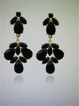 statement earrings prachtige oorbellen zwart facet stenen met goud stekertjes 1001oorbellen - 2