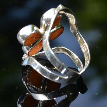 Zilveren ring met dubbel steen. - 7