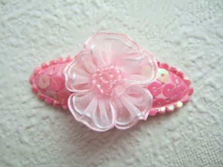 Prachtige organza bloem met kraaltjes ~ 2,5 cm ~ Bruin - 3