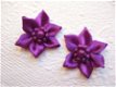 Prachtige paarse satijnen bloem met parel hart ~ 2,5 cm ~ Paars - 1 - Thumbnail