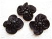 Satijnen bloem met kralen hart ~ 3 cm ~ Zwart - 1 - Thumbnail