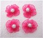 Prachtige organza bloem met kralen hart ~ 2,5 cm ~ Fuchsia - 1 - Thumbnail