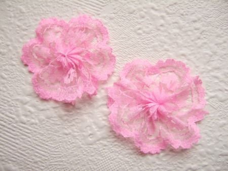 Lieve kanten rozet ~ 4 cm ~ Roze - 1