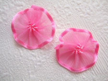 Schattig organza rozetje ~ 3 cm ~ Fuchsia roze - 1