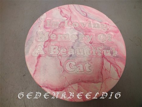 Gedenksteen IN LOVING MEMORY OF A BEAUTIFUL CAT kat roze marmer tuin graf handwerk - 1