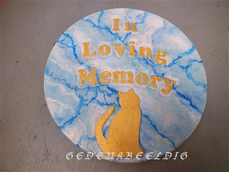 Gedenksteen IN LOVING MEMORY Kat cat blauw/goud marmer tuin graf handwerk - 1