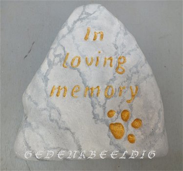 Gedenksteen IN LOVING MEMORY kat hond pootje wit/goud marmer tuin graf handwerk - 1