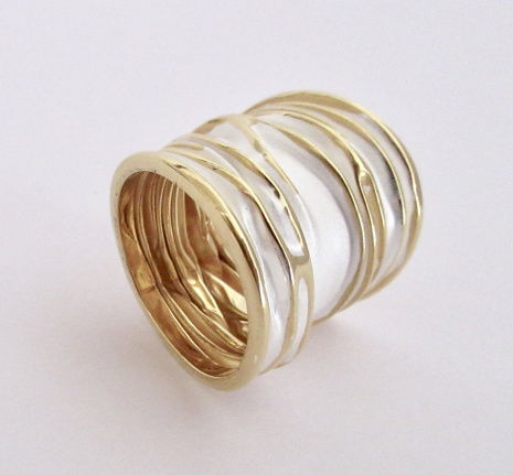 NIEUW Superbrede zilveren ring wit/geelgoud, INCLUSIEF VERZENDEN. - Afbeelding 3