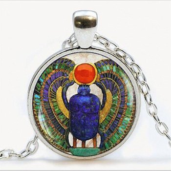 egyptische hanger scarabee met ketting etnic heilige mestkever - 1