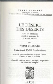 WILFRED THESIGER**LE DESERT DES DESERTS**TERRE HUMAINE - 4