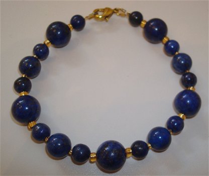 Armband van Lapis Lazuli met zilver- of goudkleurige kralen - 6