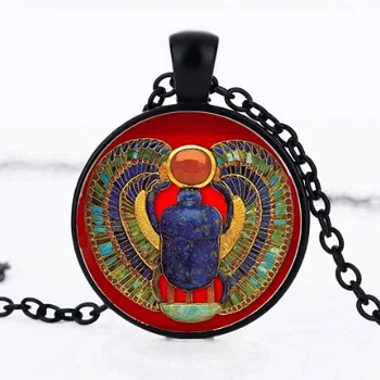 amulet egypte scarabee met ketting vintage retro mestkever spiritueel sieraad - 1