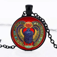 amulet egypte scarabee met ketting vintage retro mestkever spiritueel sieraad