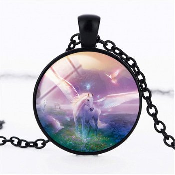 unicorn amulet eenhoorn hanger met ketting retro vintage spiritueel sieraad - 3