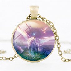 unicorn amulet eenhoorn hanger met ketting retro vintage spiritueel sieraad