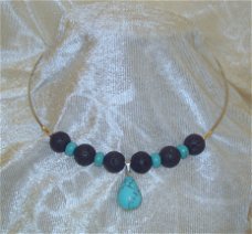 Collier van lava en turquoise natuursteen