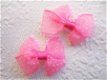 Organza polkadot strikje ~ Fuchsia roze - 1 - Thumbnail