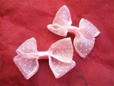 Organza polkadot strikje ~ Roze