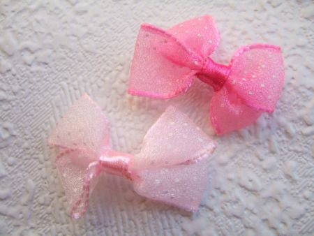 Organza polkadot strikje ~ Roze - 3