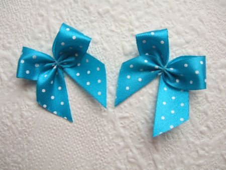 Lief satijnen polkadots strikje ~Aqua blauw - 2