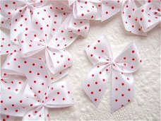 Lief satijnen polkadots strikje ~ Wit / Rood