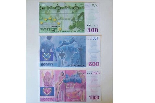 Eurobiljetten €300-€600-€1000 funbiljet/fungeld/nepgeld. UNC - 0