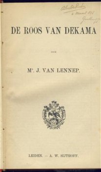 MR. J. VAN LENNEP**DE ROOS VAN DEKAMA**LEIDEN A.W. SIJTHOFF - 2