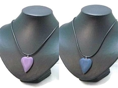 Dames ketting kort met paarse blauwe houten hanger hart sieraden online - 1
