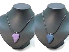 Dames ketting kort met paarse blauwe houten hanger hart sieraden online