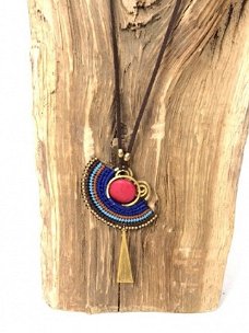 Ibiza style ketting met redstone blauw dames sieraden *50% KORTING*