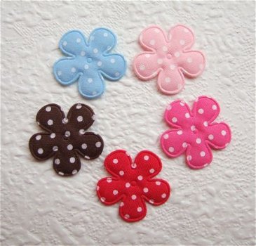 Katoenen polkadot bloemetje ~ 2,5 cm ~ Roze - 2