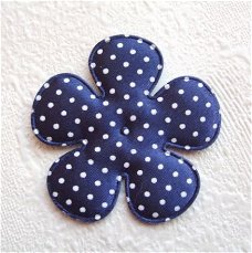 Satijnen polkadots bloem ~ XL / 6,5 cm ~ Marine blauw