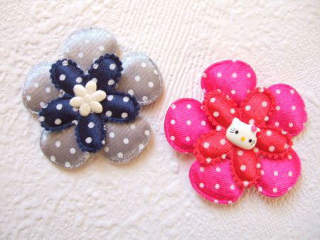 Satijnen polkadots bloem ~ L / 5 cm ~ Marine blauw - 4