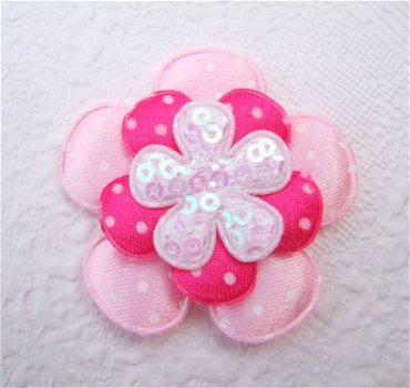 Satijnen polkadots bloem ~ L / 5 cm ~ Roze - 3