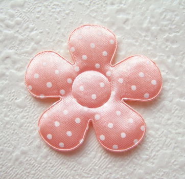 Satijnen polkadots bloem ~ L / 5 cm ~ Zalm roze - 1