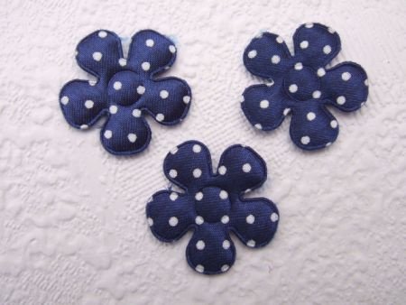 Satijnen polkadots bloemetje ~ S / 2,5 cm ~ Marine blauw - 1