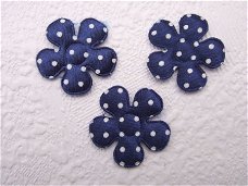 Satijnen polkadots bloemetje ~ S / 2,5 cm ~ Marine blauw