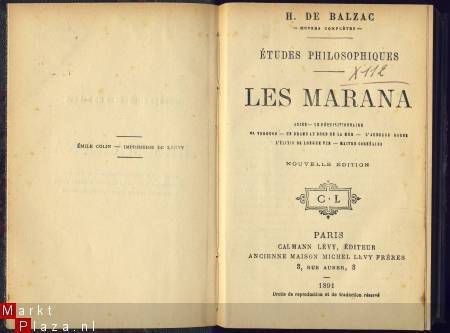 H. DE BALZAC**LES MARANA**1891**CALMANN-LEVY - 2
