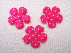 Satijnen polkadots bloemetje ~ S / 2,5 cm ~ Fuchsia roze