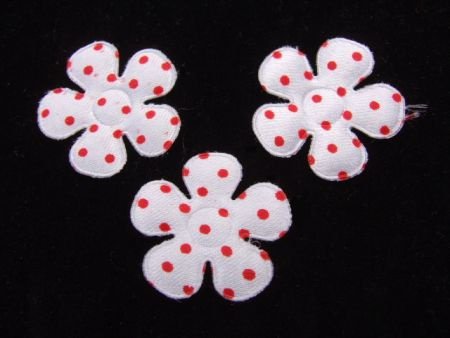 Satijnen polkadots bloemetje ~ S / 2,5 cm ~ Wit / Rood - 1