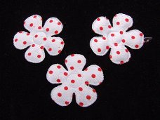 Satijnen polkadots bloemetje ~ S / 2,5 cm ~ Wit / Rood