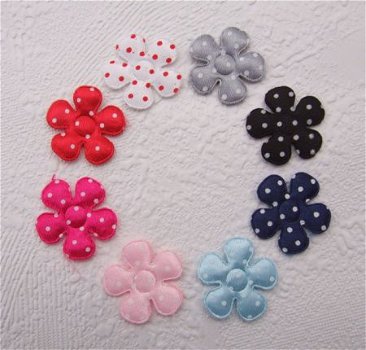 Satijnen polkadots bloemetje ~ S / 2,5 cm ~ Wit / Rood - 2