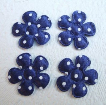 Satijnen polkadots bloemetje ~ XS / 2 cm ~ Marine blauw - 1