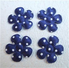 Satijnen polkadots bloemetje ~ XS / 2 cm ~ Marine blauw