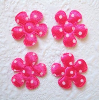 Satijnen polkadots bloemetje ~ XS / 2 cm ~ Fuchsia roze - 1